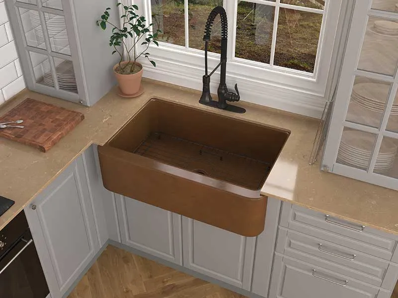 Anzzi Cyprus Farmhouse Handmade Copper 33 in. 0-Hole Single Bowl Kitchen Sink in Polished Antique Copper