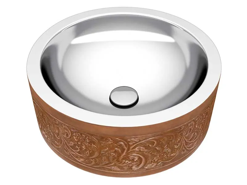 Anzzi Fleet 16 in. Handmade Vessel Sink in Polished Antique Copper with Floral Design Exterior
