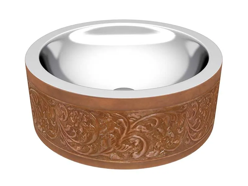 Anzzi Fleet 16 in. Handmade Vessel Sink in Polished Antique Copper with Floral Design Exterior