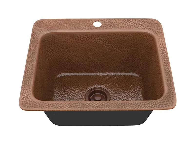 Anzzi Galley Drop-in Handmade Copper 18 in. 1-Hole Single Bowl Kitchen Sink in Hammered Antique Copper
