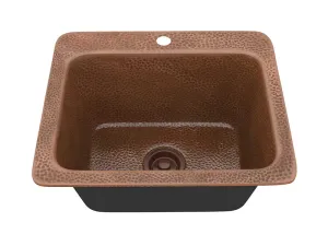 Anzzi Galley Drop-in Handmade Copper 18 in. 1-Hole Single Bowl Kitchen Sink in Hammered Antique Copper