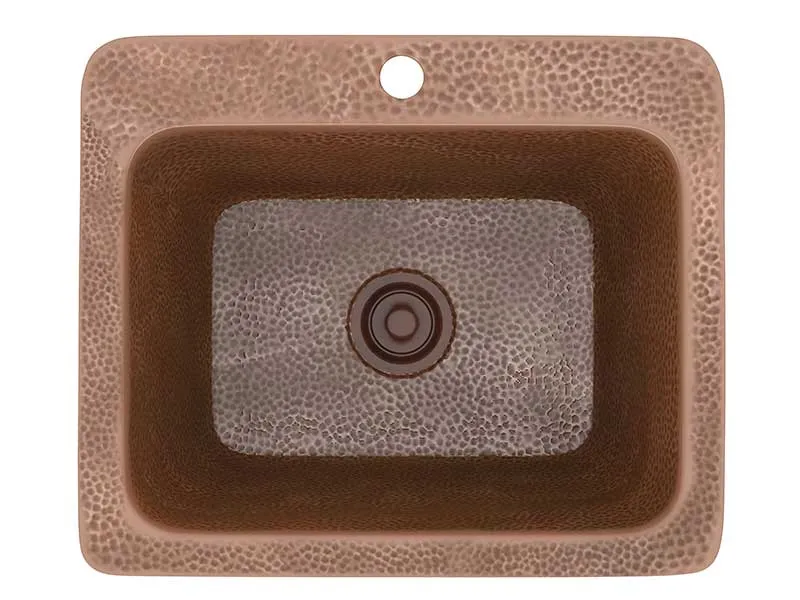 Anzzi Galley Drop-in Handmade Copper 18 in. 1-Hole Single Bowl Kitchen Sink in Hammered Antique Copper