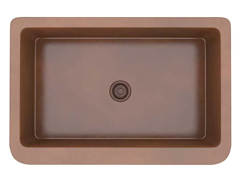 Anzzi Lahar Farmhouse Handmade Copper 33 in. 0-Hole Single Bowl Kitchen Sink with Floral Design Panel in Polished Antique Copper