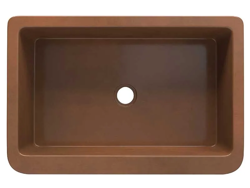 Anzzi Macedonian Farmhouse Handmade Copper 33 in. 0-Hole Single Bowl Kitchen Sink with Flower Bed Design Panel in Polished Antique Copper