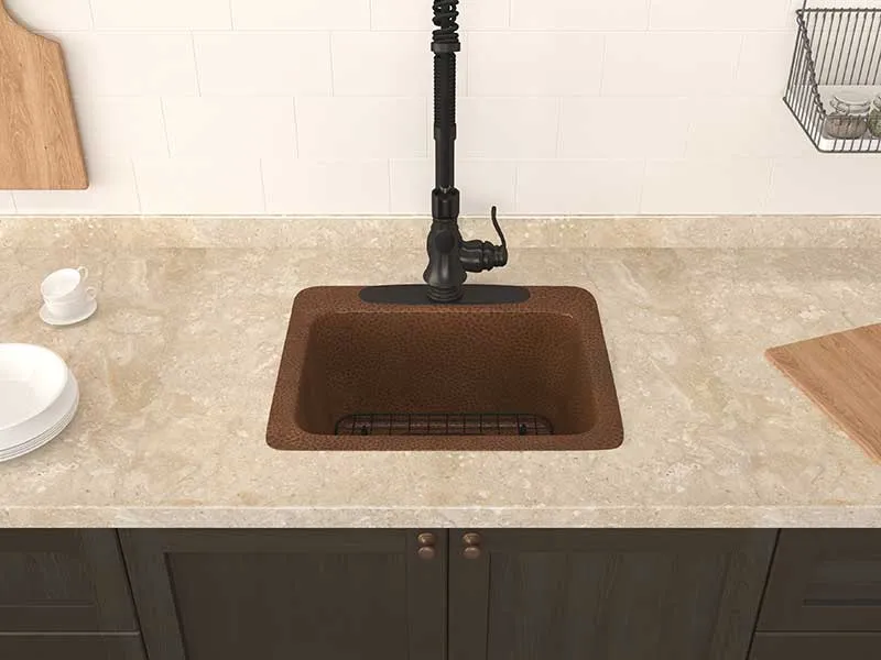 Anzzi Manisa Drop-in Handmade Copper 18 in. 1-Hole Single Bowl Kitchen Sink in Hammered Antique Copper