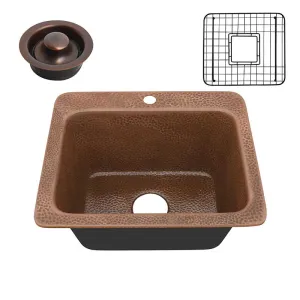 Anzzi Manisa Drop-in Handmade Copper 18 in. 1-Hole Single Bowl Kitchen Sink in Hammered Antique Copper