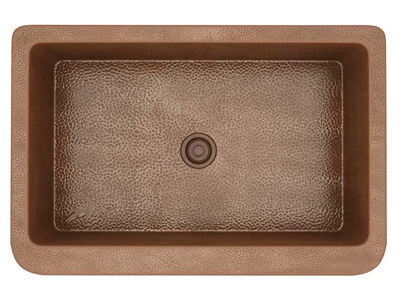 Anzzi Olive Farmhouse Handmade Copper 33 in. 0-Hole Single Bowl Kitchen Sink in Hammered Antique Copper
