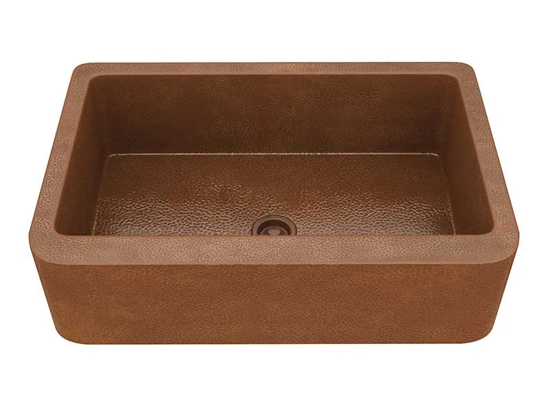 Anzzi Olive Farmhouse Handmade Copper 33 in. 0-Hole Single Bowl Kitchen Sink in Hammered Antique Copper