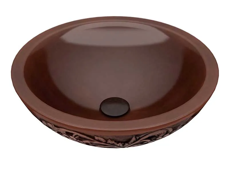 Anzzi Pisces 16 in. Handmade Vessel Sink in Polished Antique Copper with Floral Design Exterior