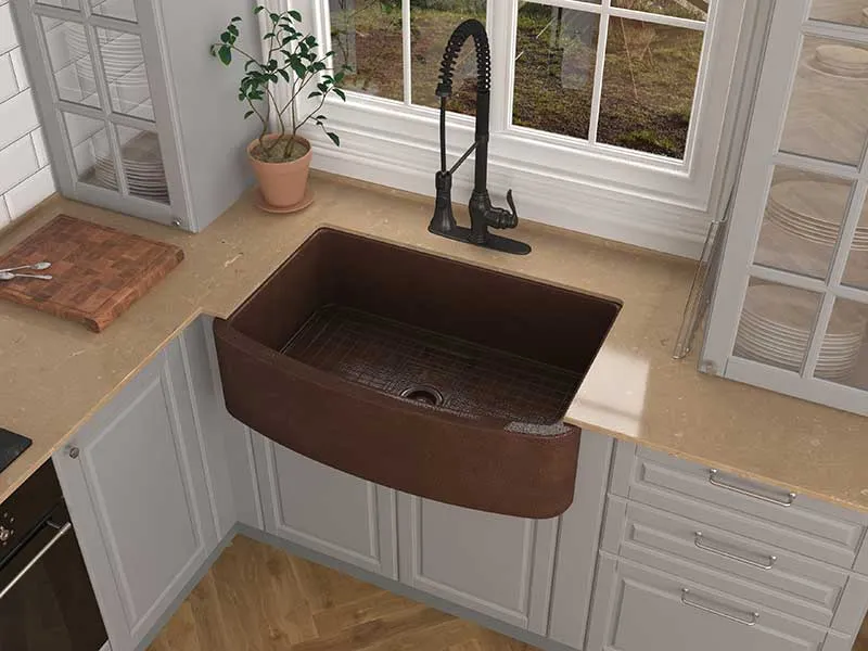 Anzzi Terra Farmhouse Handmade Copper 33 in. 0-Hole Single Bowl Kitchen Sink in Hammered Antique Copper