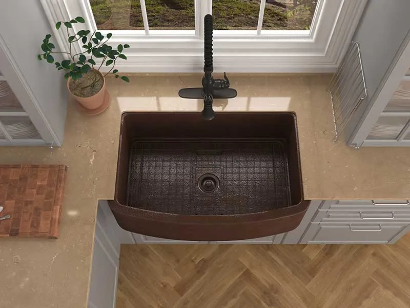 Anzzi Terra Farmhouse Handmade Copper 33 in. 0-Hole Single Bowl Kitchen Sink in Hammered Antique Copper