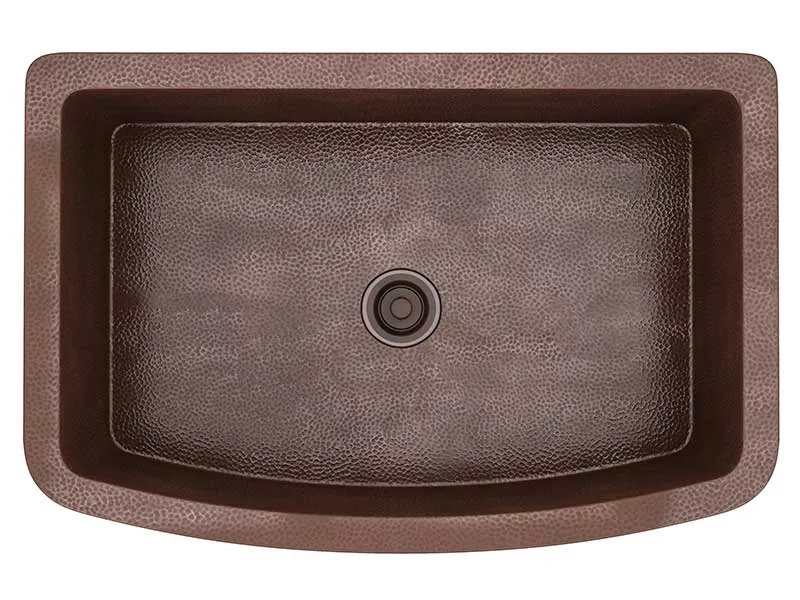 Anzzi Terra Farmhouse Handmade Copper 33 in. 0-Hole Single Bowl Kitchen Sink in Hammered Antique Copper