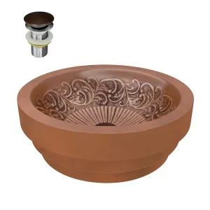 Anzzi Thessaly 17 in. Handmade Vessel Sink in Polished Antique Copper with Floral Design Interior