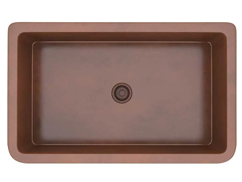 Anzzi Vattay Farmhouse Handmade Copper 36 in. 0-Hole Single Bowl Kitchen Sink with Floral Design Panel in Polished Antique Copper