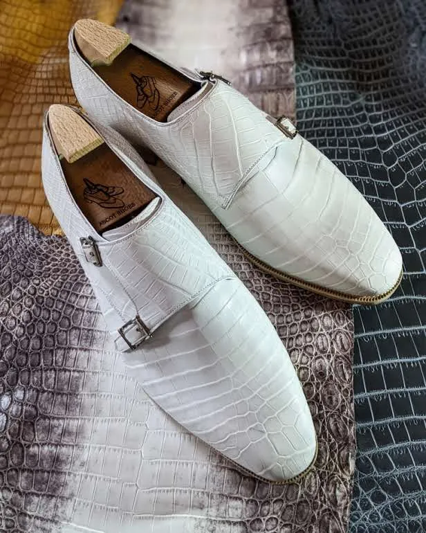 Ascot Double Monk - Carbon White Crocodile