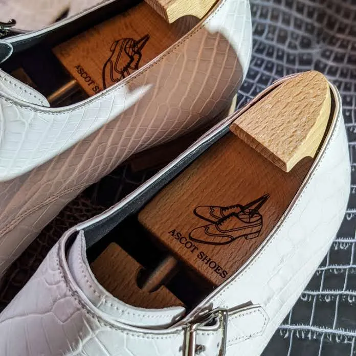 Ascot Double Monk - Carbon White Crocodile