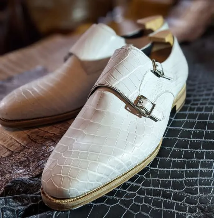 Ascot Double Monk - Carbon White Crocodile