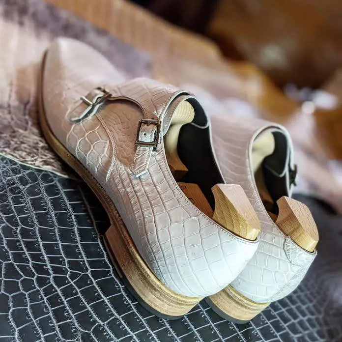 Ascot Double Monk - Carbon White Crocodile