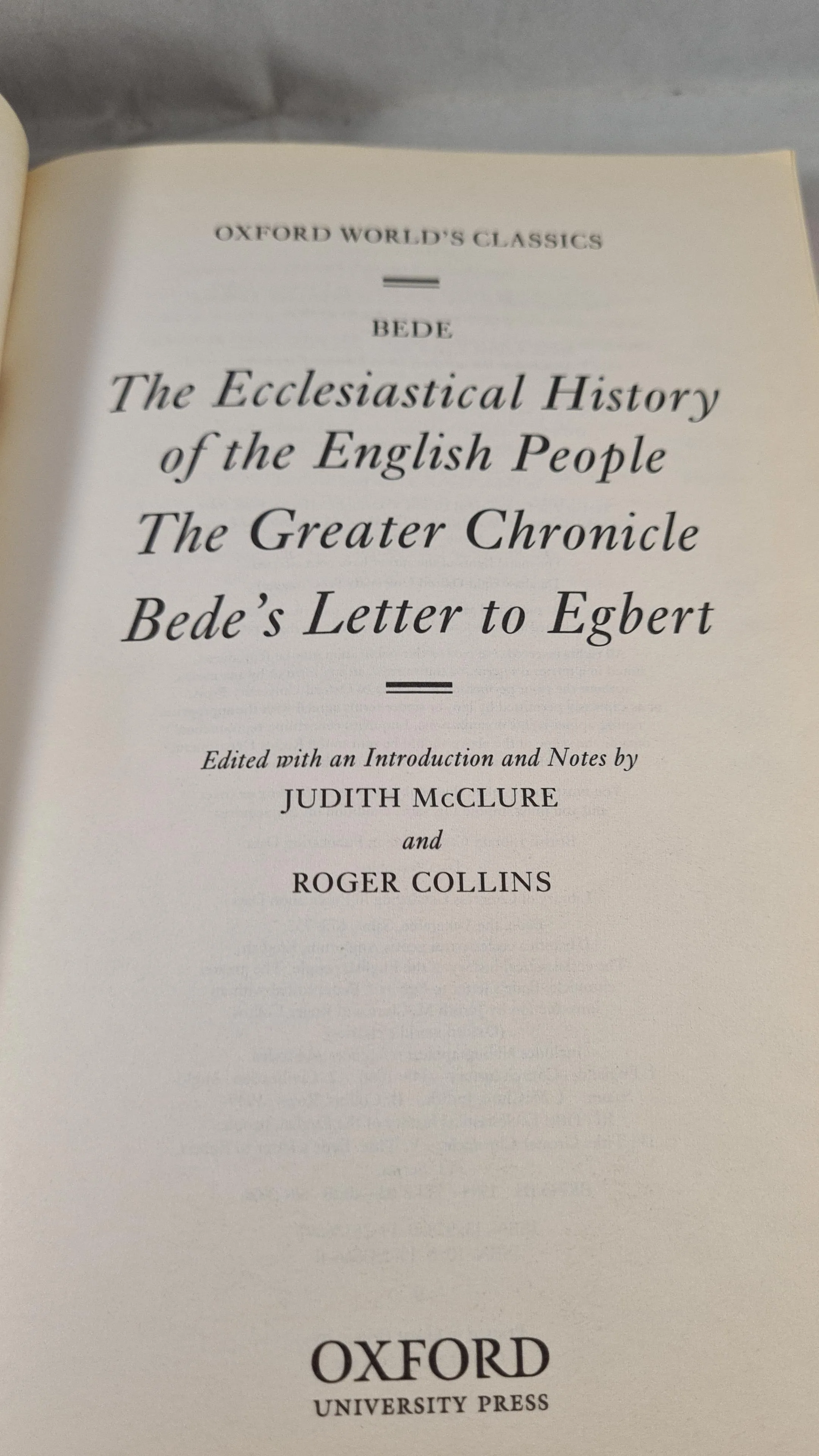 Bede The Ecclesiastical History of The English People, Oxford, 1999, Paperbacks