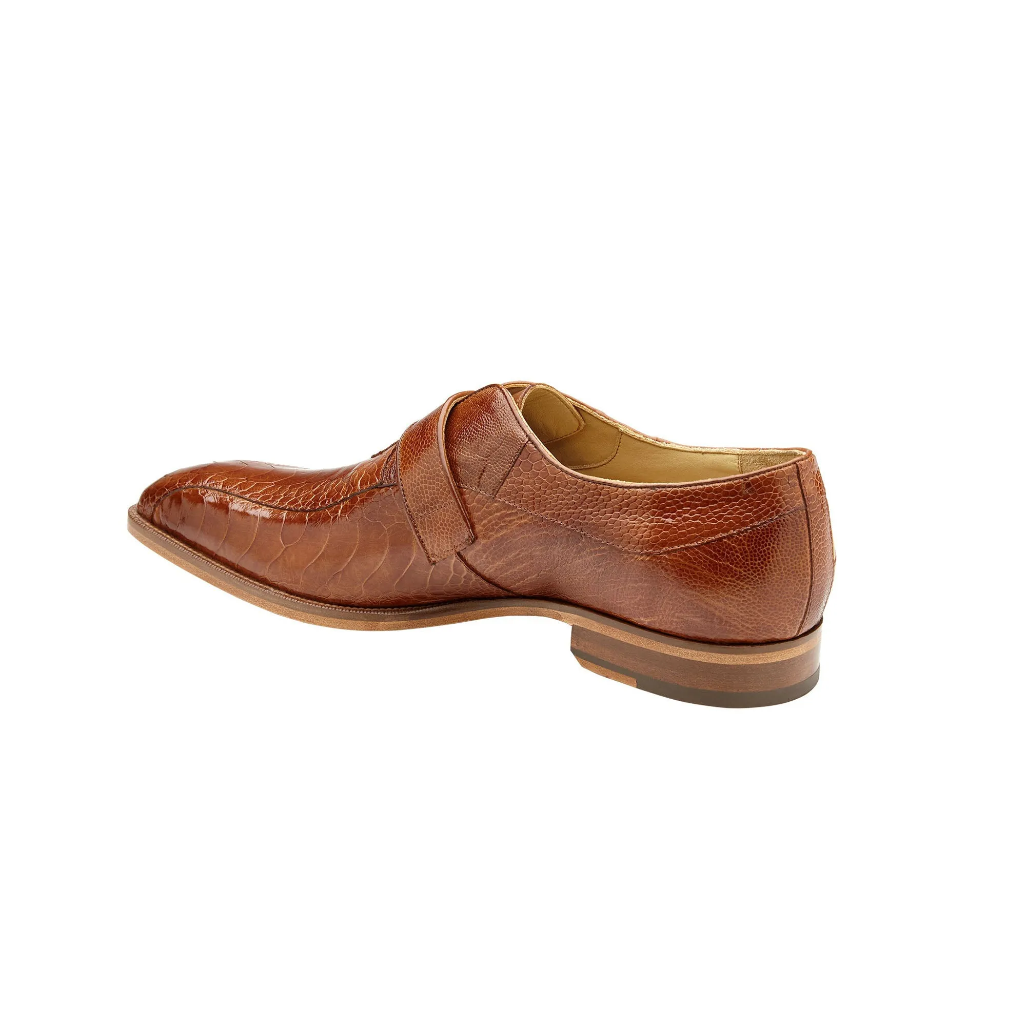 Belvedere Marte in Antique Camel / Bone Ostrich Leg Single Monk Strap Shoes