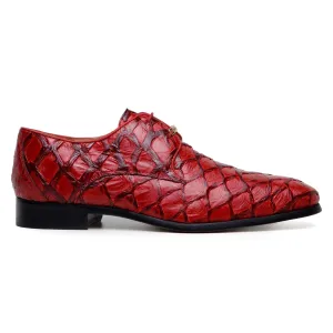 Belvedere Renzo in Red Exotic Pirarucu Lace-Up Derby Shoes