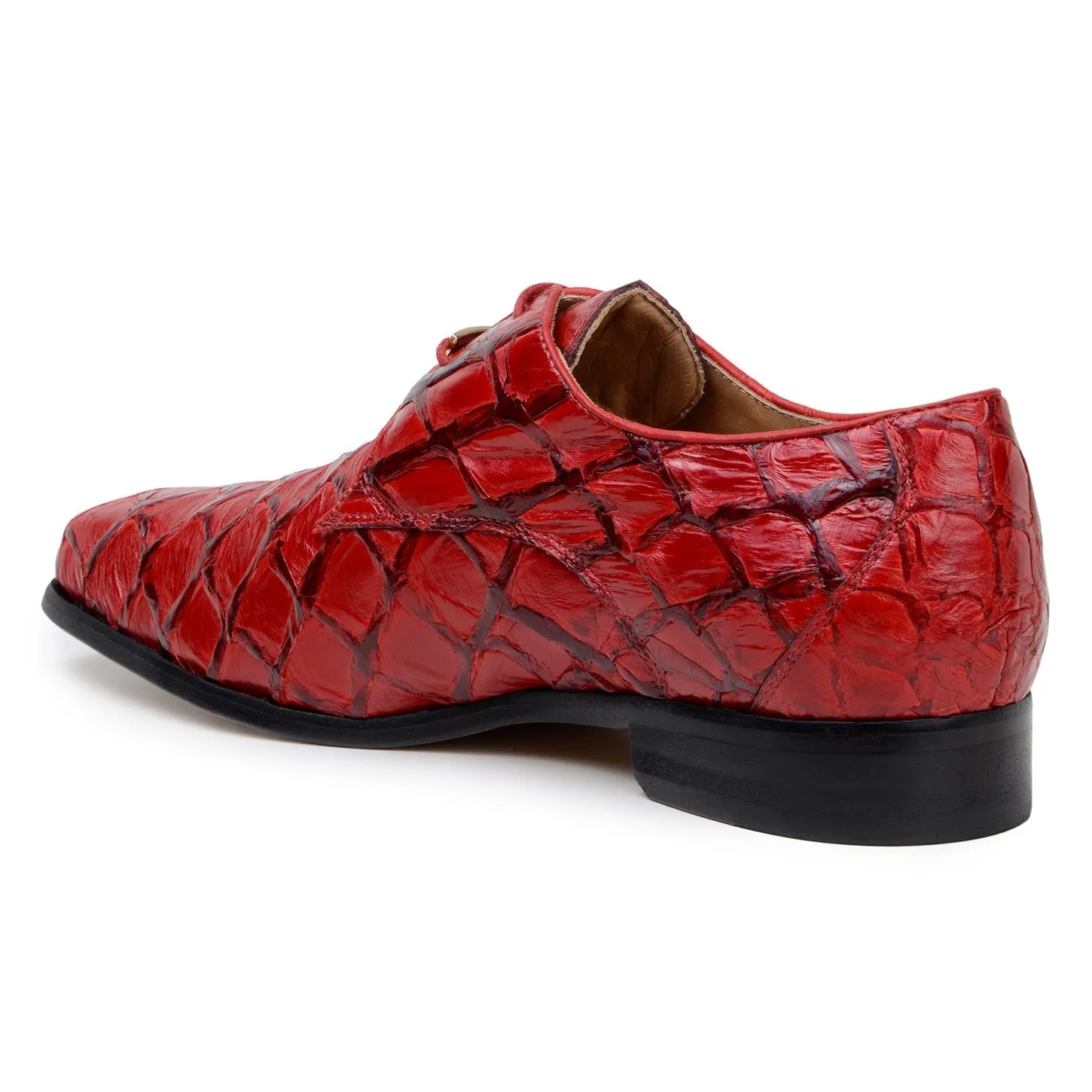Belvedere Renzo in Red Exotic Pirarucu Lace-Up Derby Shoes
