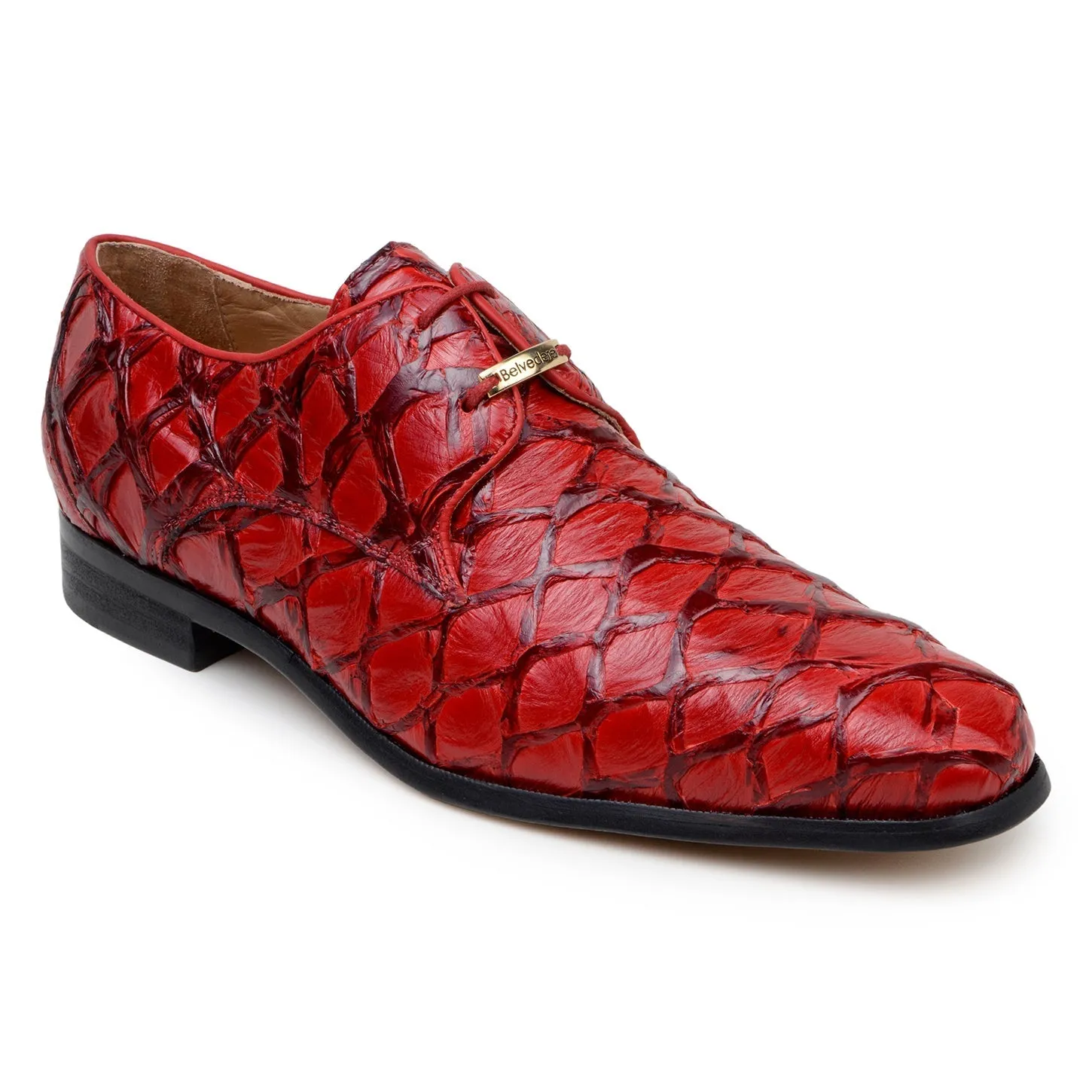 Belvedere Renzo in Red Exotic Pirarucu Lace-Up Derby Shoes