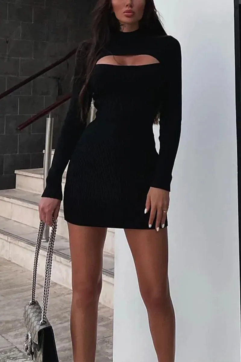 BG0490 Long Sleeve Knitted Mini Dress
