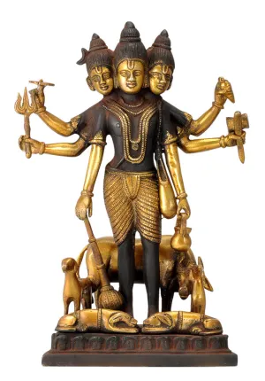 Bhagwan Dattatreya Brass Statue in Antique Finish 12"