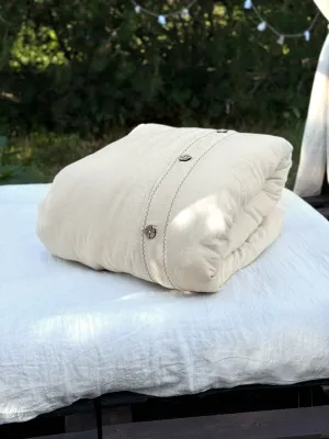 Black Embroidered Linen Duvet Cover with a top closure