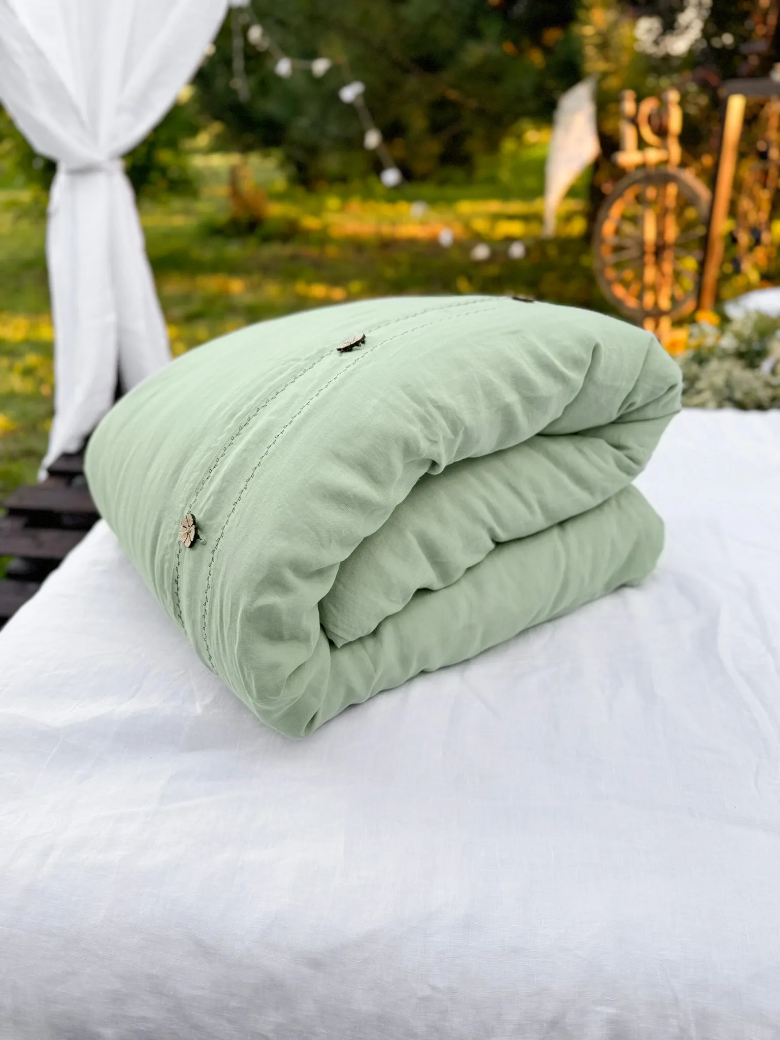 Black Embroidered Linen Duvet Cover with a top closure
