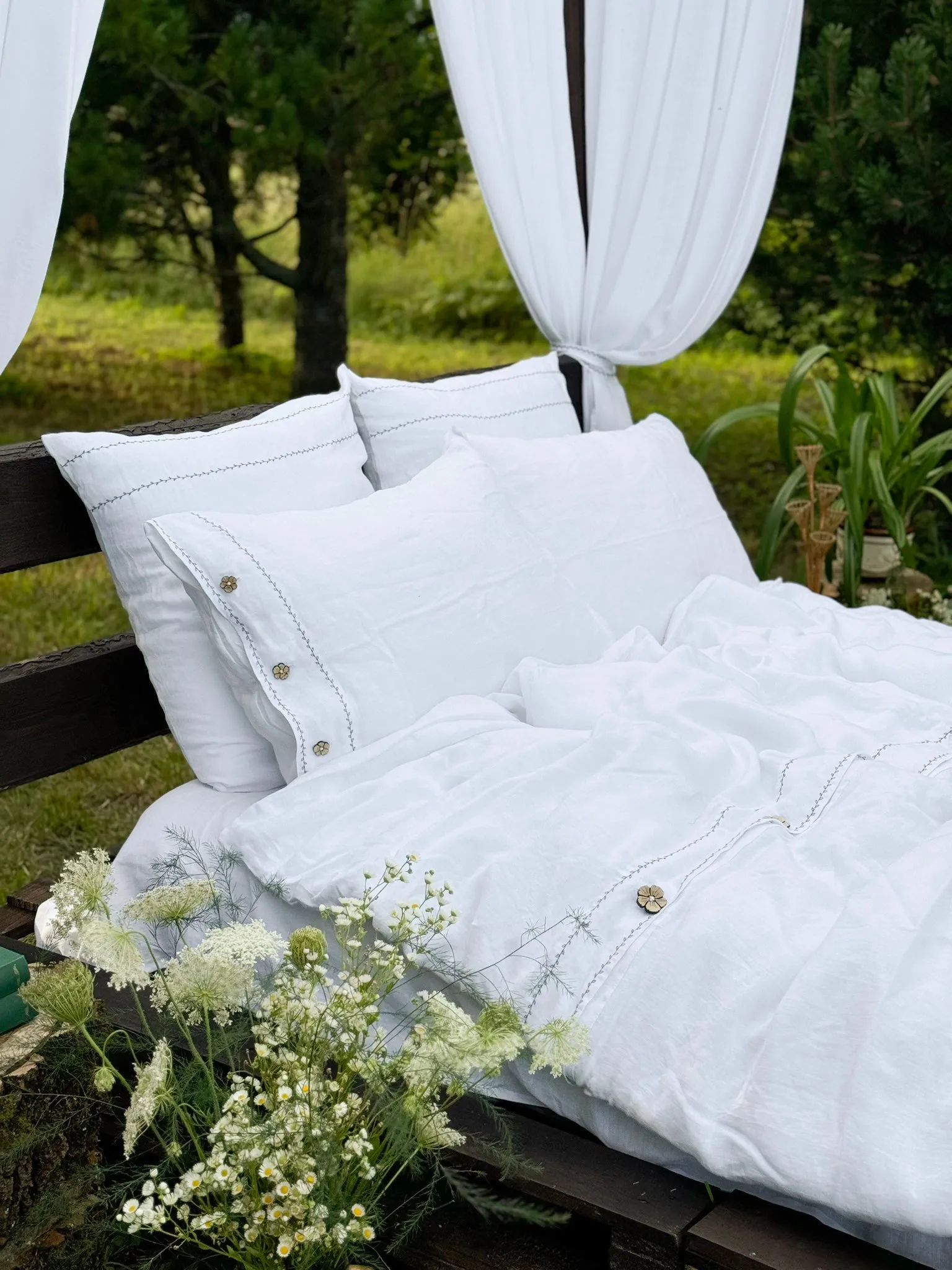 Black Embroidered Linen pillow cover