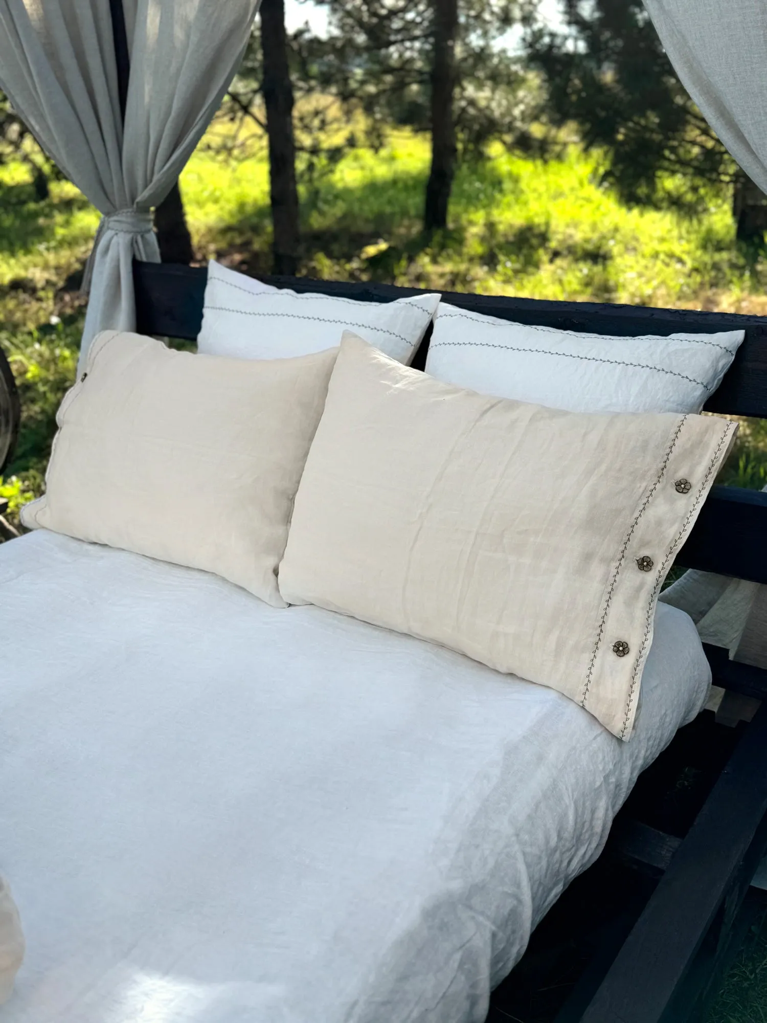 Black Embroidered Linen pillow cover