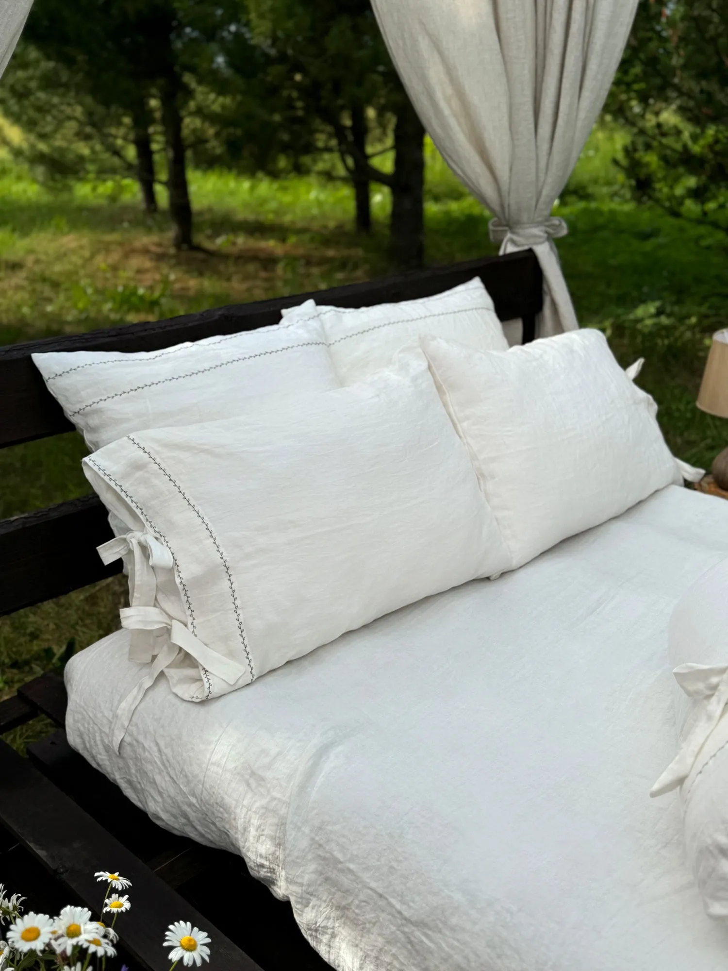 Black Embroidered Linen pillow cover