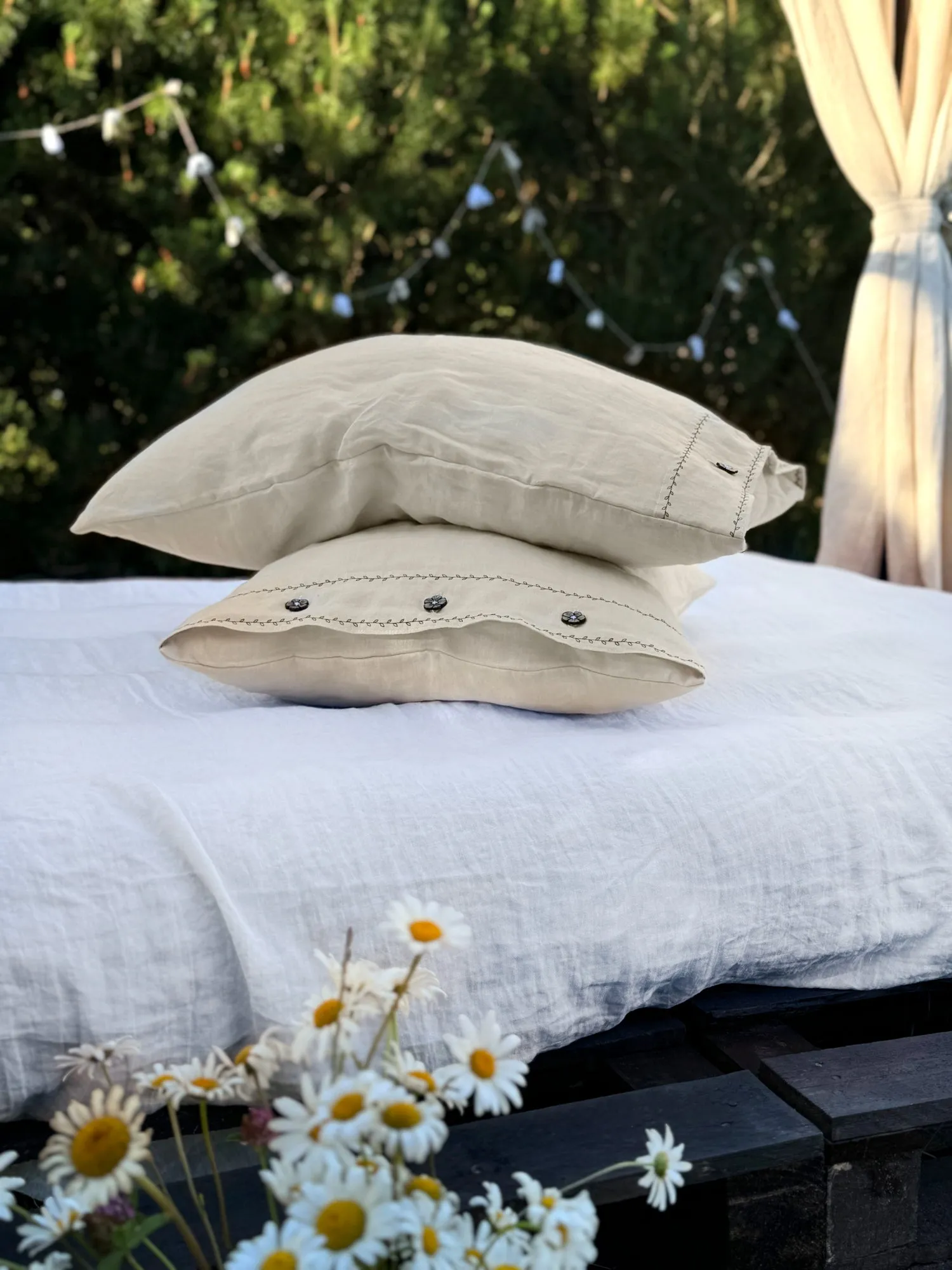 Black Embroidered Linen pillow cover