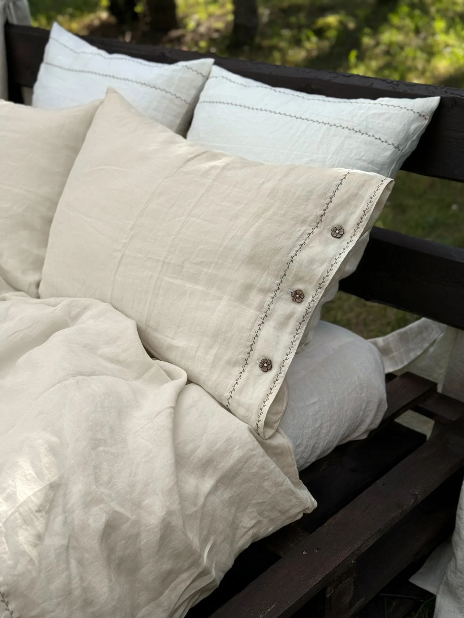 Black Embroidered Linen pillow cover