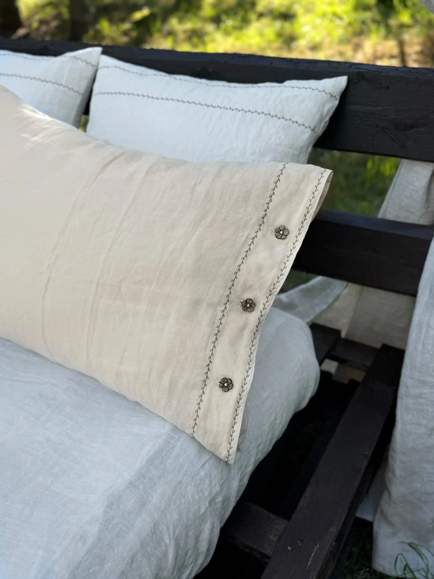 Black Embroidered Linen pillow cover