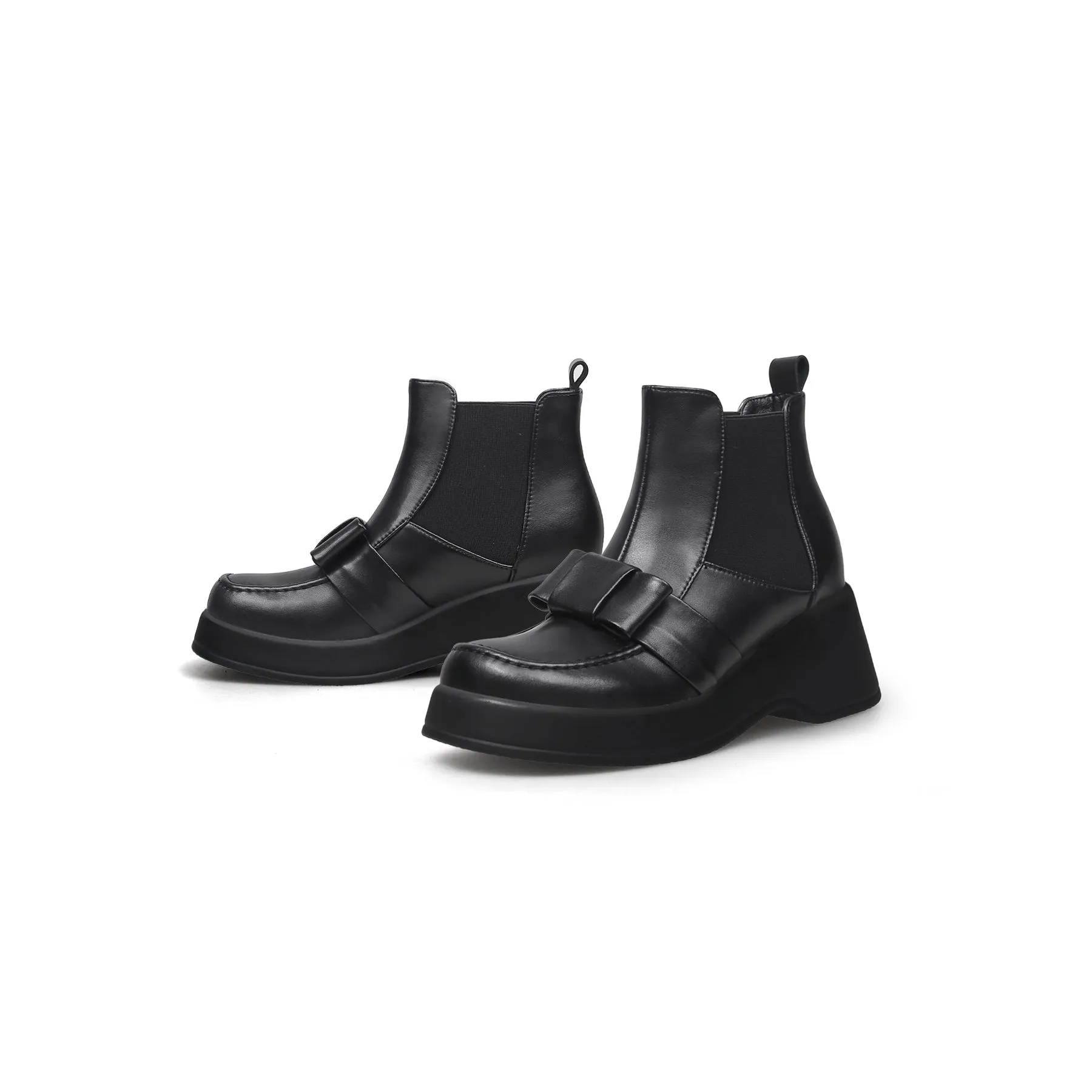 Black Leather Tie Bow Chelsea Boot