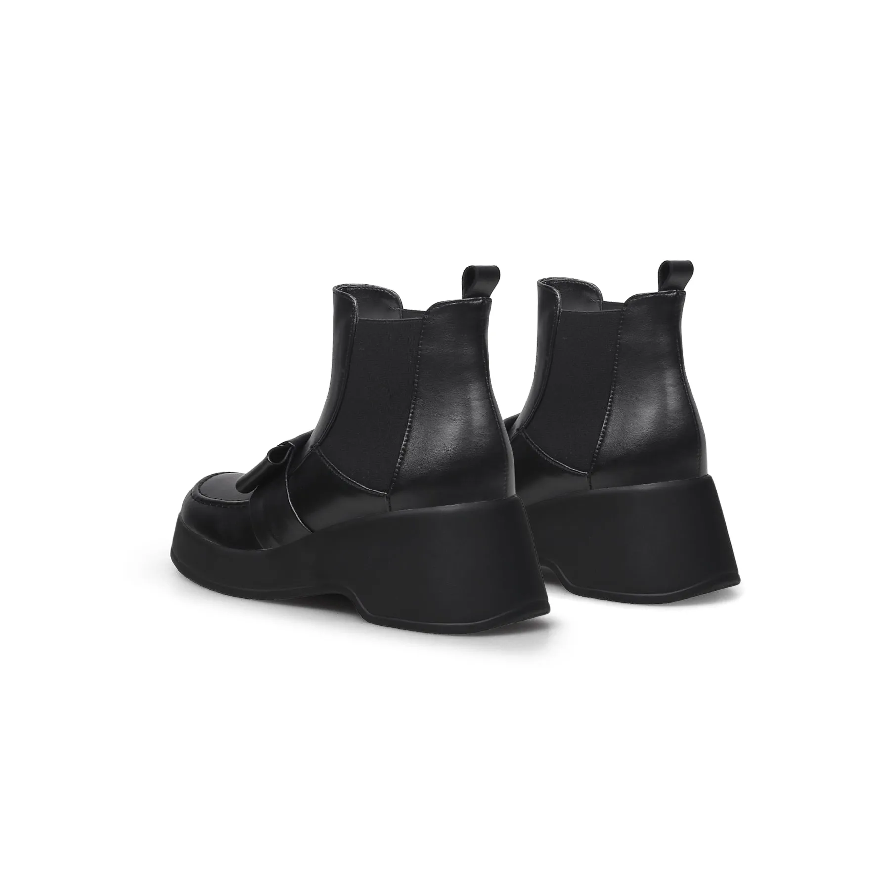 Black Leather Tie Bow Chelsea Boot