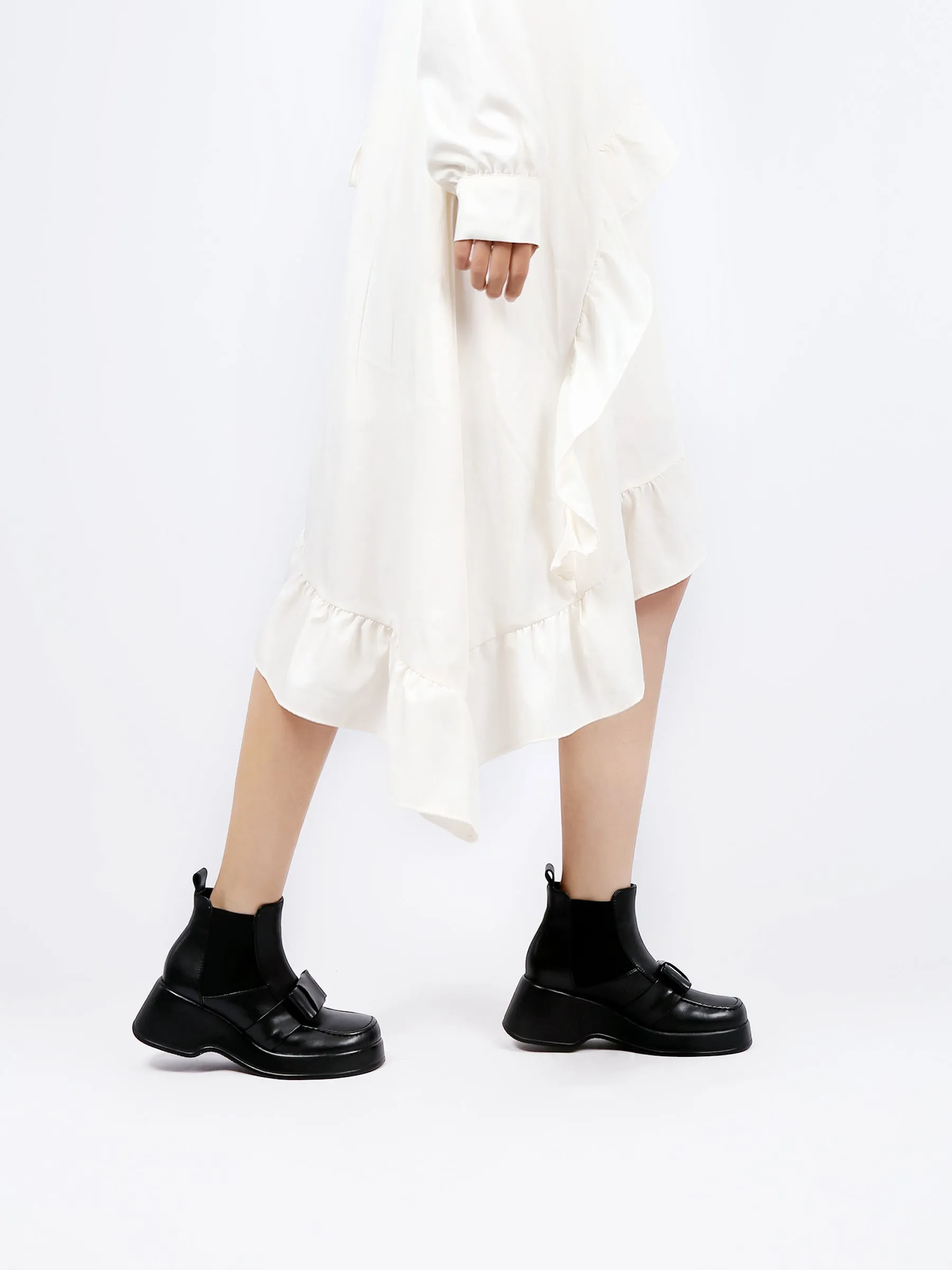 Black Leather Tie Bow Chelsea Boot