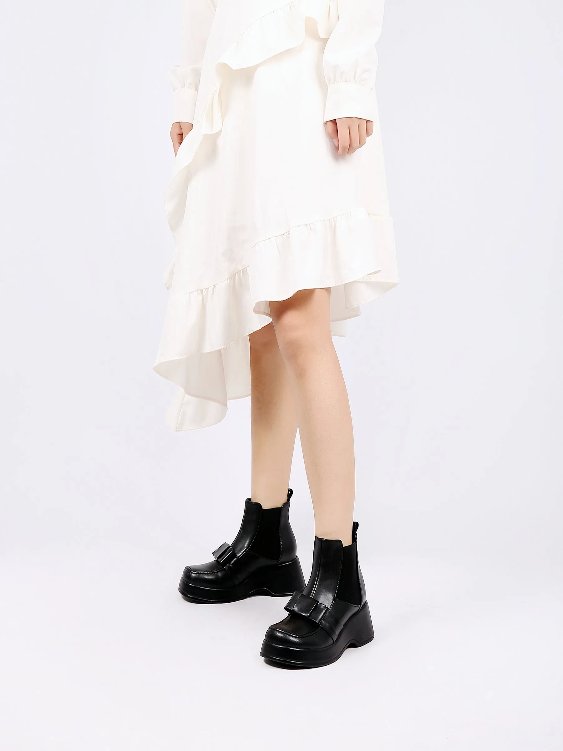 Black Leather Tie Bow Chelsea Boot