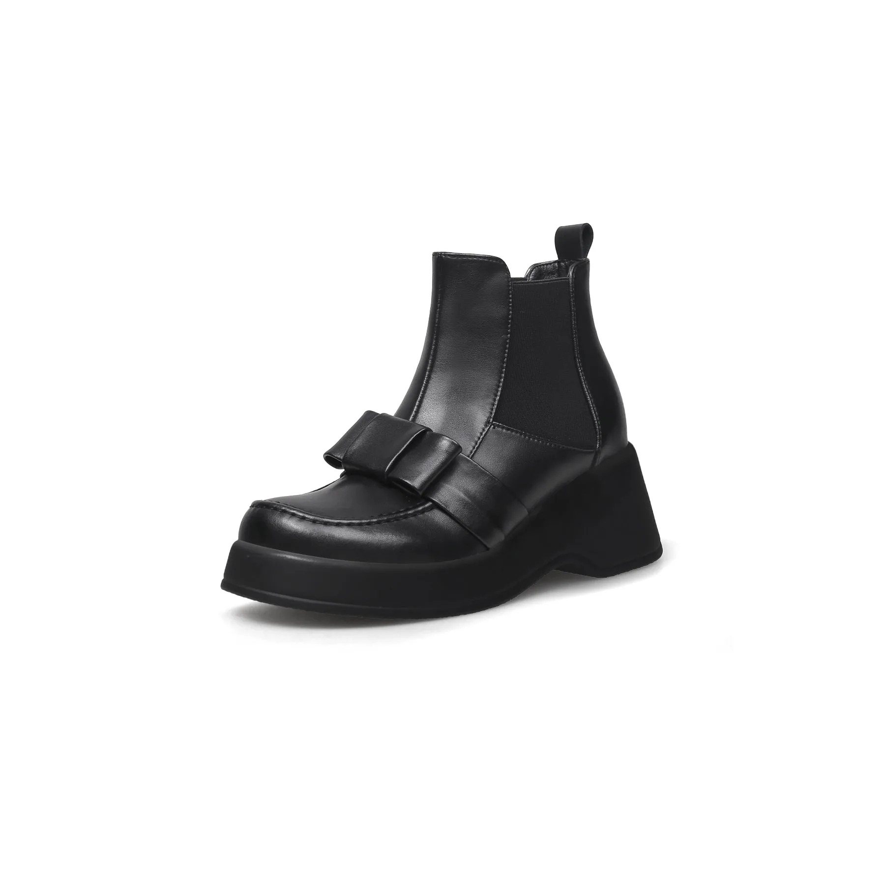 Black Leather Tie Bow Chelsea Boot