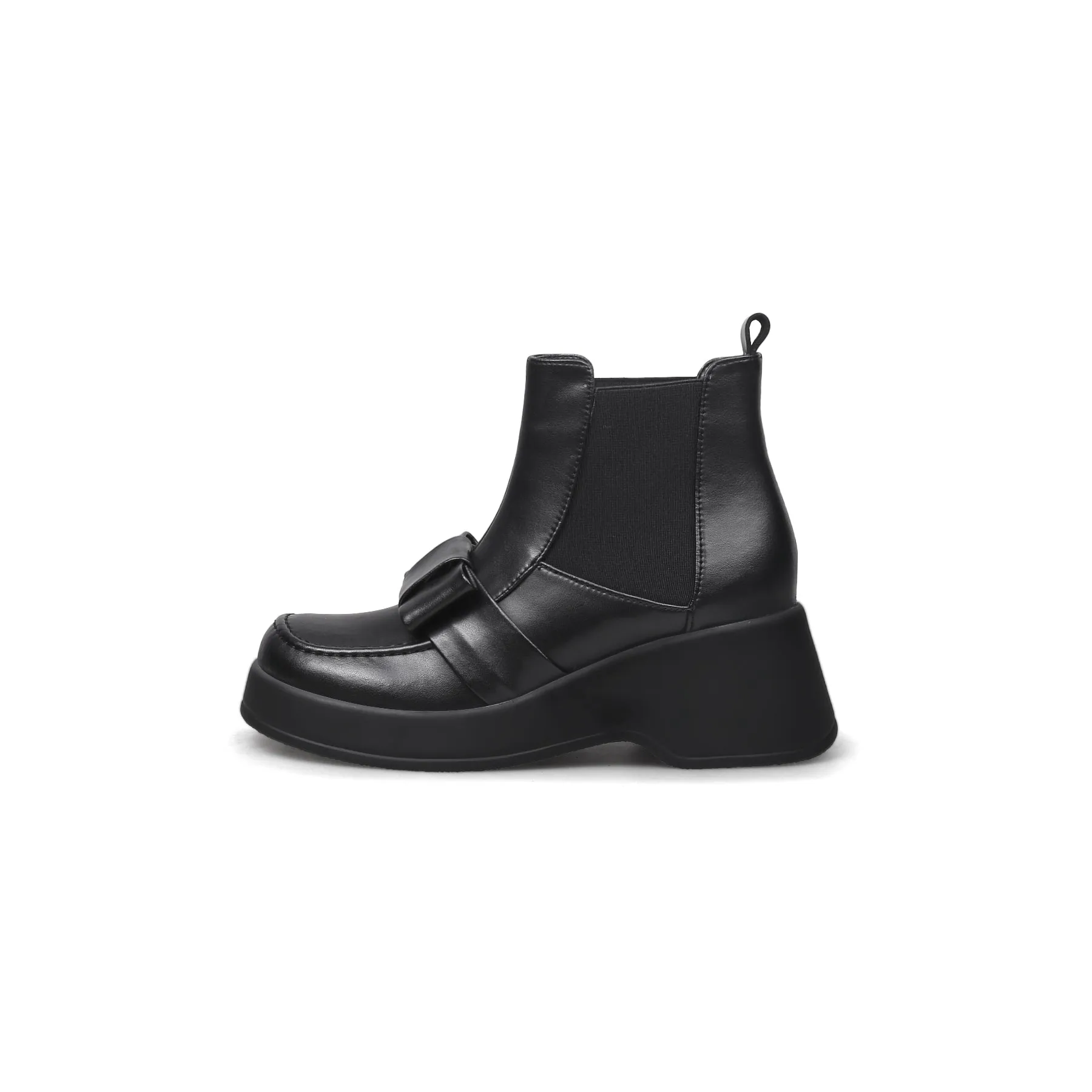 Black Leather Tie Bow Chelsea Boot