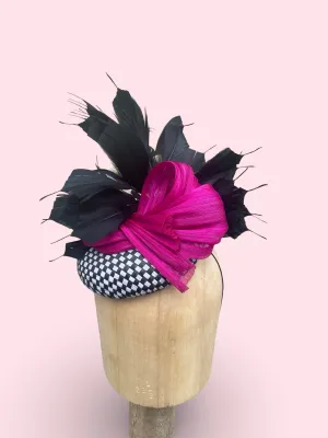 Black Lotus - Black & White Check Pill Box Fascinator