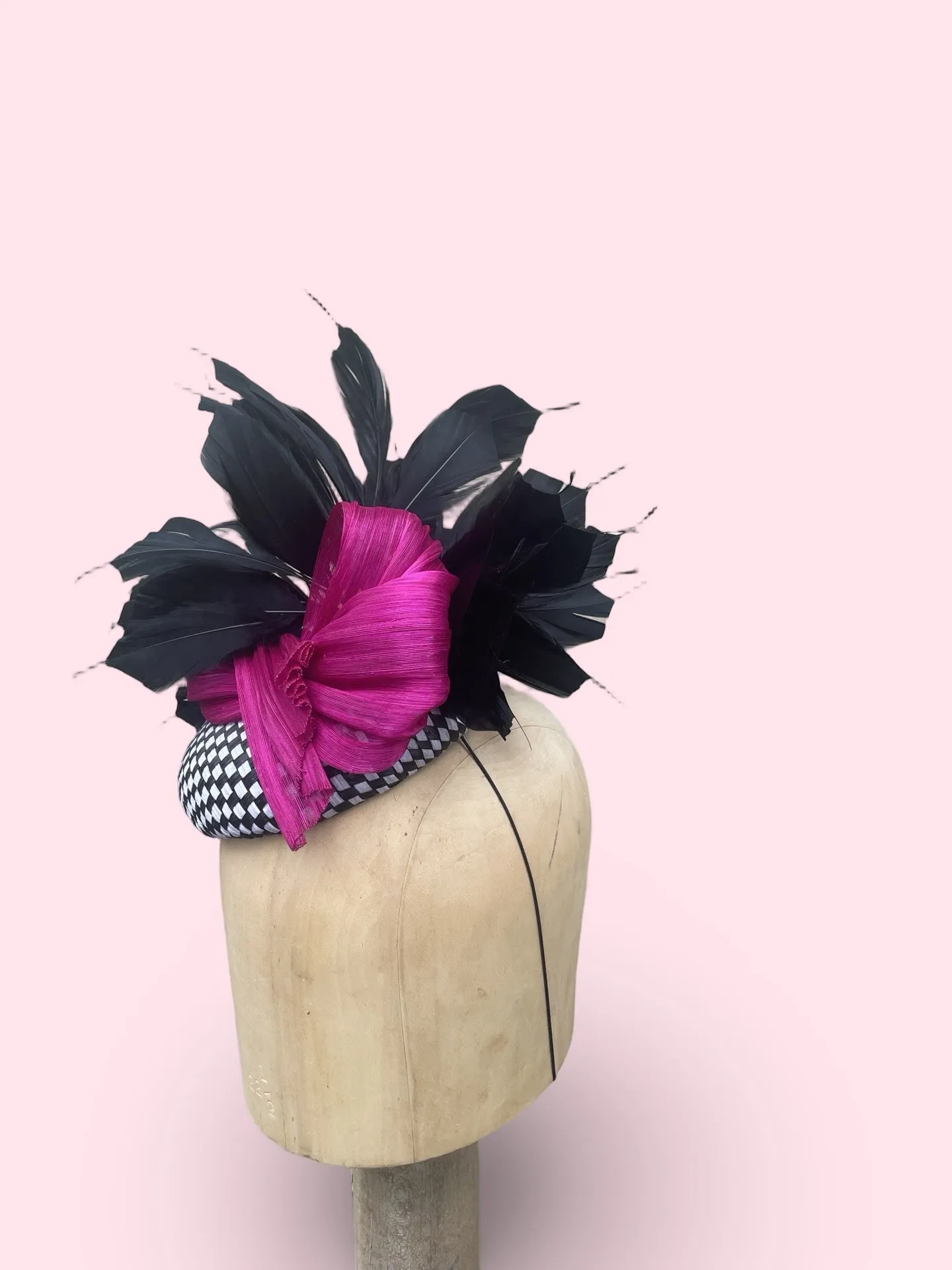 Black Lotus - Black & White Check Pill Box Fascinator