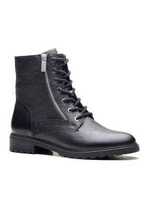 Black Milled Leather Ankle Boots