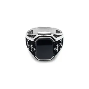 Black Onyx Anchor Ring (Silver)