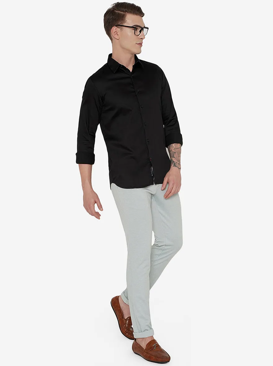 Black Solid Slim Fit Semi Casual Shirt | JadeBlue
