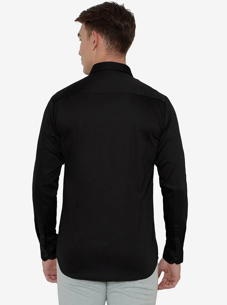 Black Solid Slim Fit Semi Casual Shirt | JadeBlue
