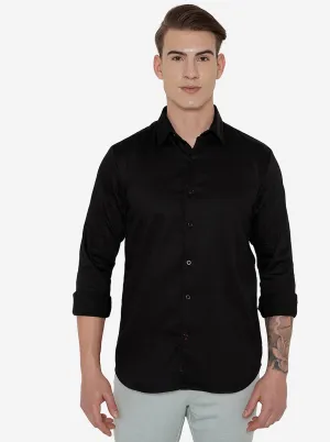 Black Solid Slim Fit Semi Casual Shirt | JadeBlue
